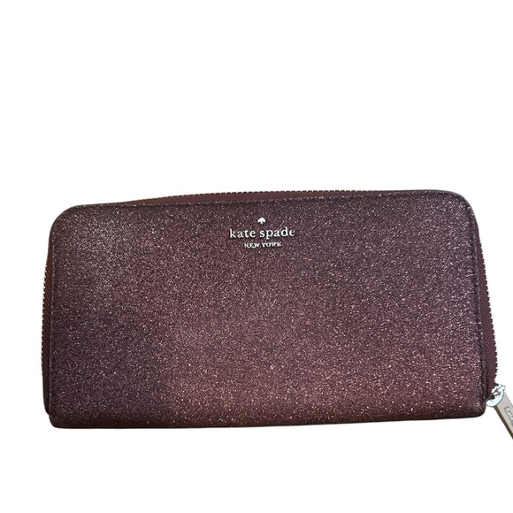 KATE SPADE SHIMMER GLITTER LARGE CONTINENTAL WALLET IN DEEP NOVA (BURGUNDY) - Picture 1 of 5